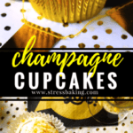 Champagne Cupcakes: Fluffy white cupcakes topped with a chocolate ganache and mascarpone buttercream, and all of them are infused with a zing of champagne. The perfect New Year's Eve treat! | stressbaking.com #newyearseve #newyears #holidays #champagne