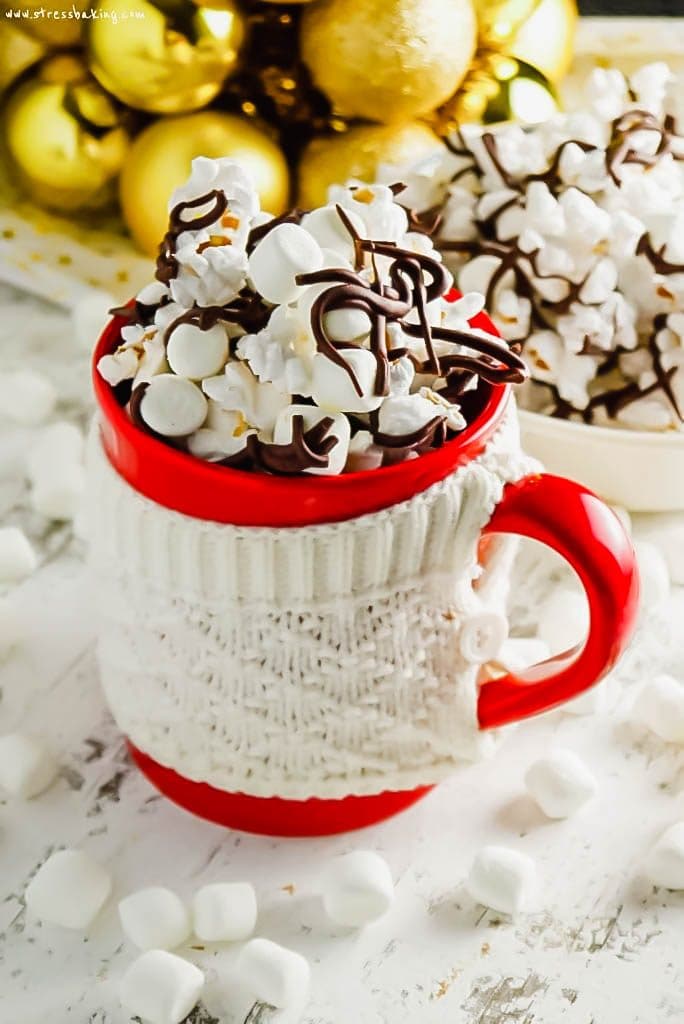 Hot Chocolate Popcorn in a red mug