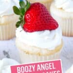 Boozy Angel Food Cupcakes with Amaretto-Soaked Strawberries | Stress Baking