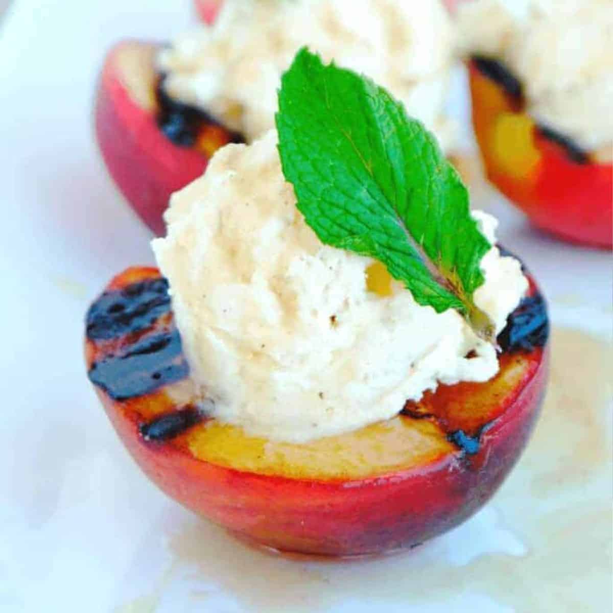 Grilled Peaches with Cinnamon Mascarpone Whipped Cream Stress Baking