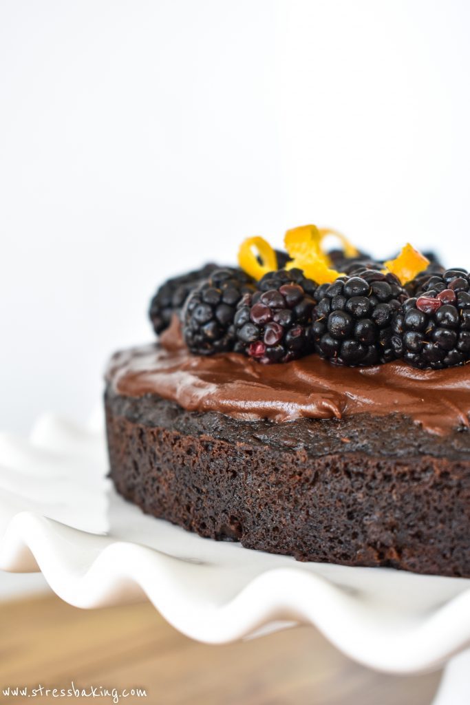 Chocolate Beet Cake: This dark chocolate cake with a moist and tender crumb includes a vegetable that no one would ever know is hidden inside: beets! | stressbaking.com