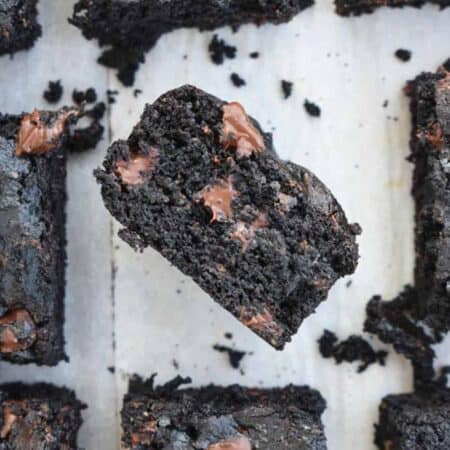 Moist, dark double chocolate brownies with melted chocolate chips