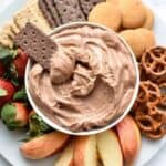 Nutella Champagne Dip: A super creamy, fluffy, whipped Nutella dip that gets a tangy upgrade from the addition of champagne. Pairs perfectly with fruit, graham crackers, pretzels and more! | stressbaking.com #holidays #boozy #dessert #champagne #nutella #newyearseve #partydip