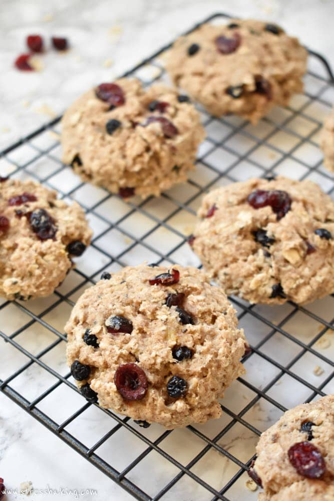 Paleo Banana Berry Breakfast Cookies cooking on a wire rack