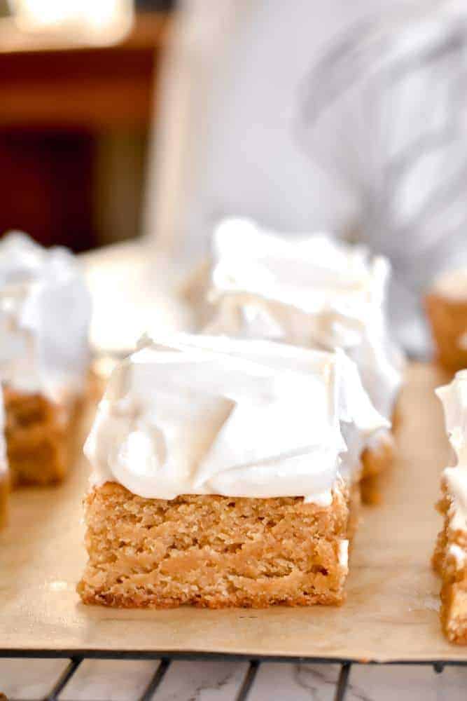 Fluffernutter bars: peanut butter blondies topped with homemade marshmallow fluff