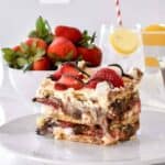 A slice of No Bake Strawberry S'mores Icebox Cake