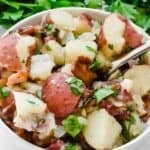 My favorite traditional German potato salad dressed with a dijon vinegar dressing and served warm. The perfect cold weather side dish!