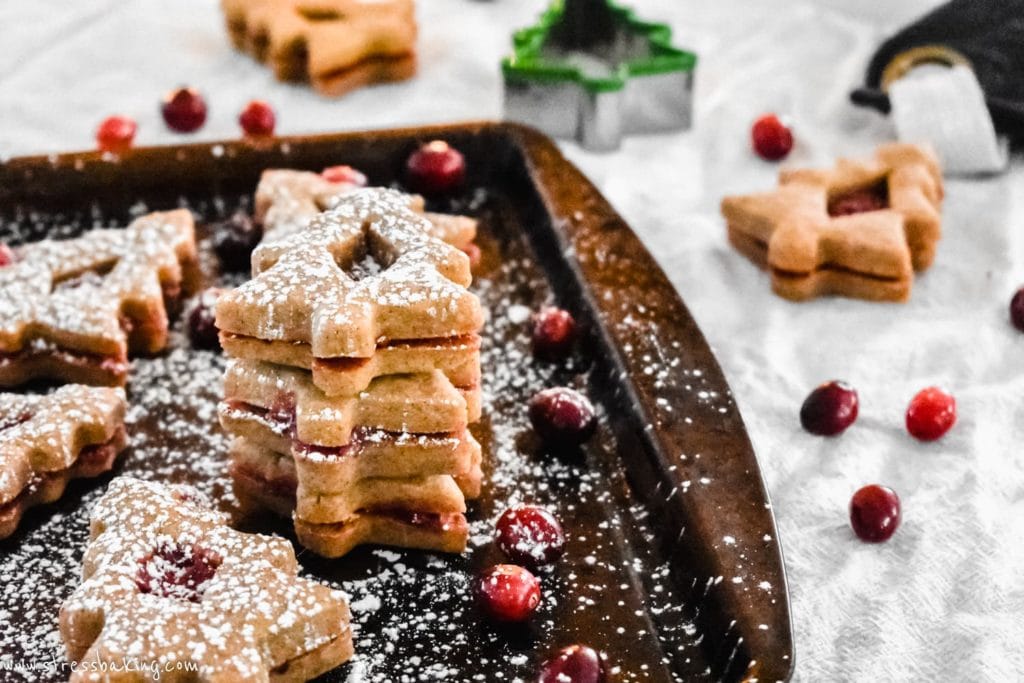 Gingerbread Linzer Cookies with Cranberry Cream Filling