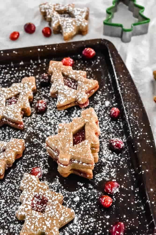 Gingerbread Linzer Cookies with Cranberry Cream Filling