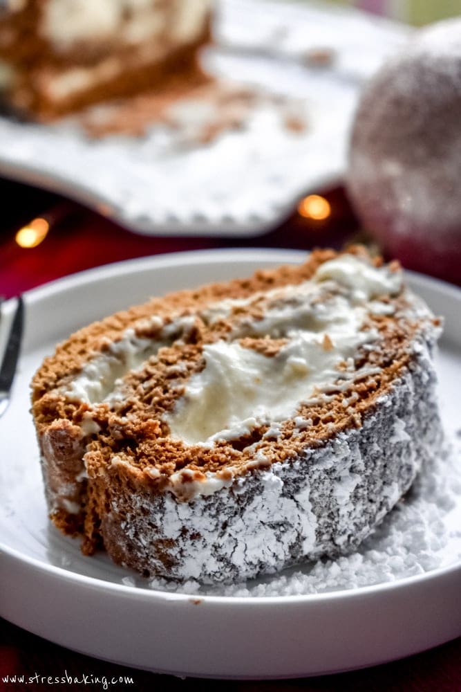 Gingerbread Cake Roll with Eggnog Cream Cheese Filling