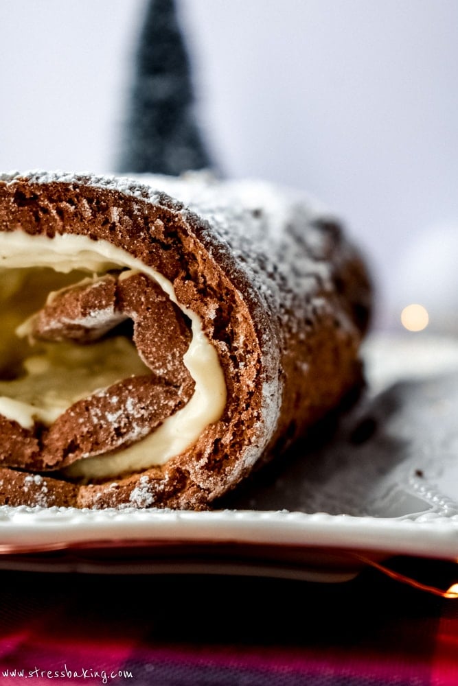 Gingerbread Cake Roll with Eggnog Cream Cheese Filling