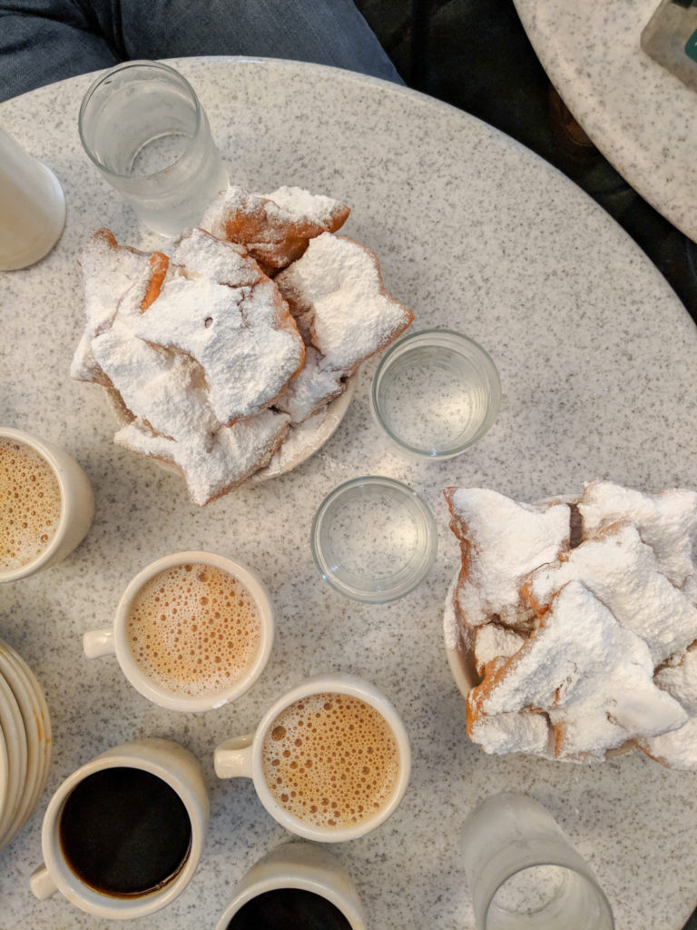 Beignets and coffee at Cafe Du Monde in New Orleans