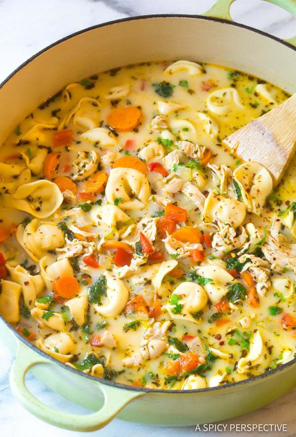Creamy Chicken Tortellini Soup by A Spicy Perspective