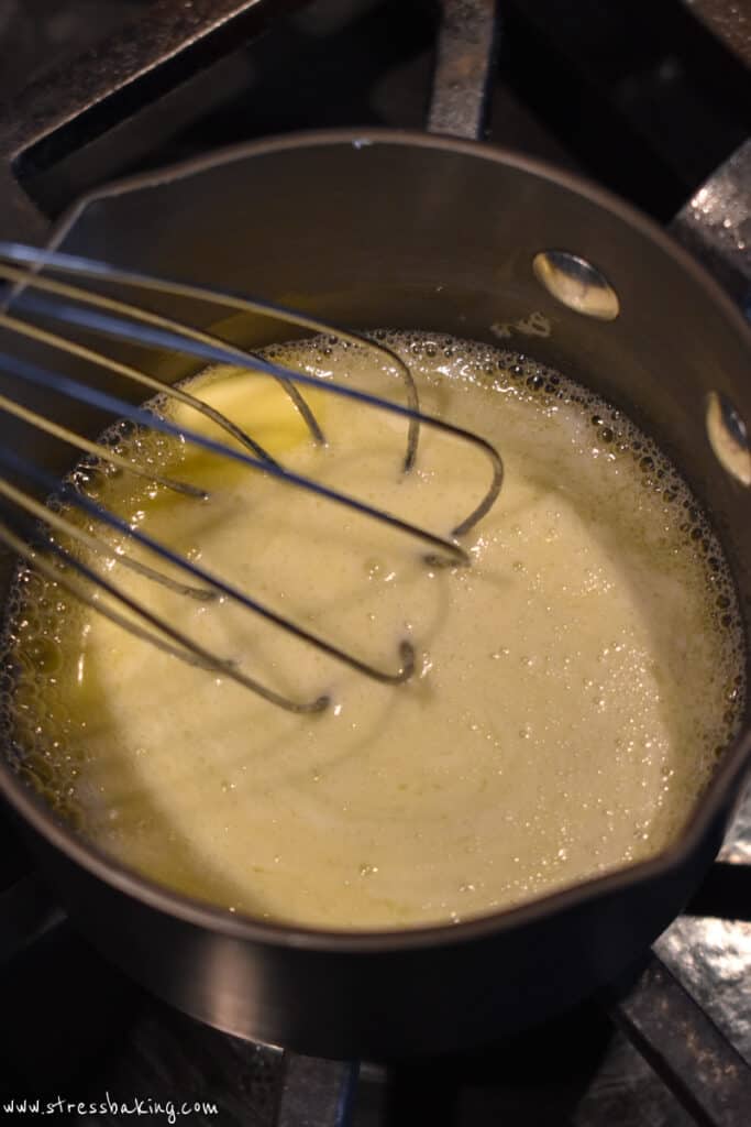 Butter being browned in a small saucepan