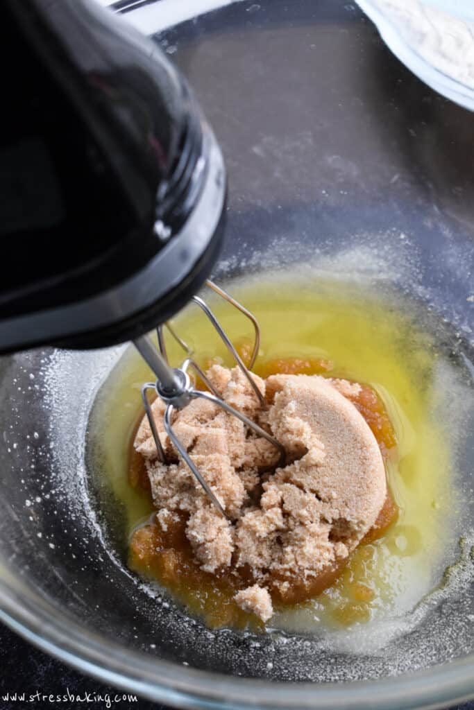 Brown sugar being mixed into butter
