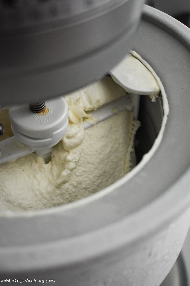 Ice cream churning in a frozen ice cream maker