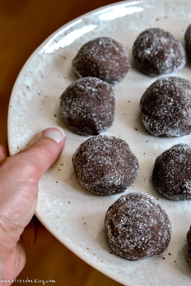 Chewy Mexican Hot Chocolate Cookie dough balls on a plate