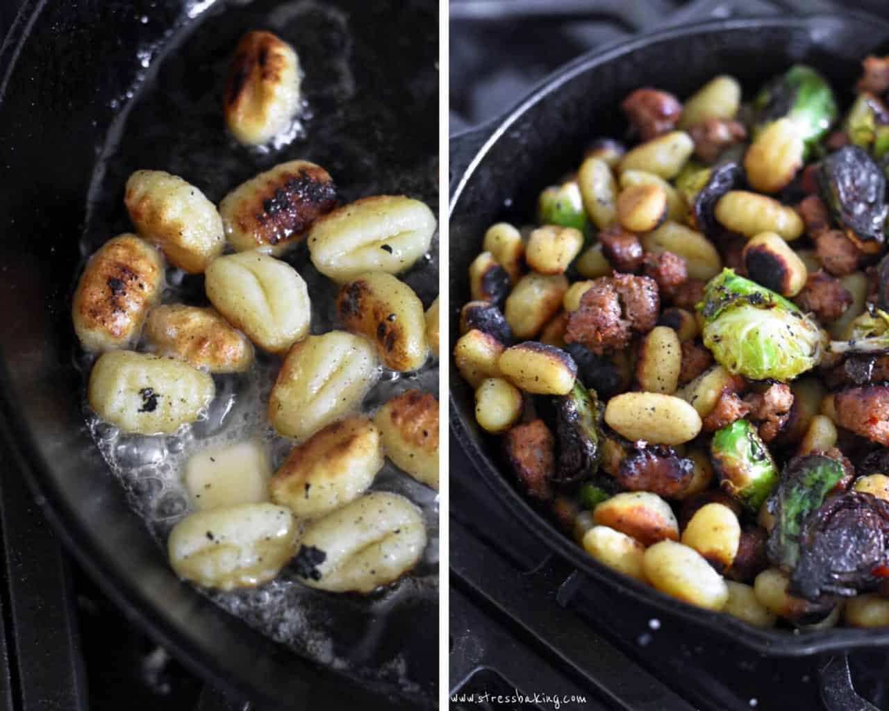 Pan Fried Gnocchi and Brussels Sprouts Stress Baking