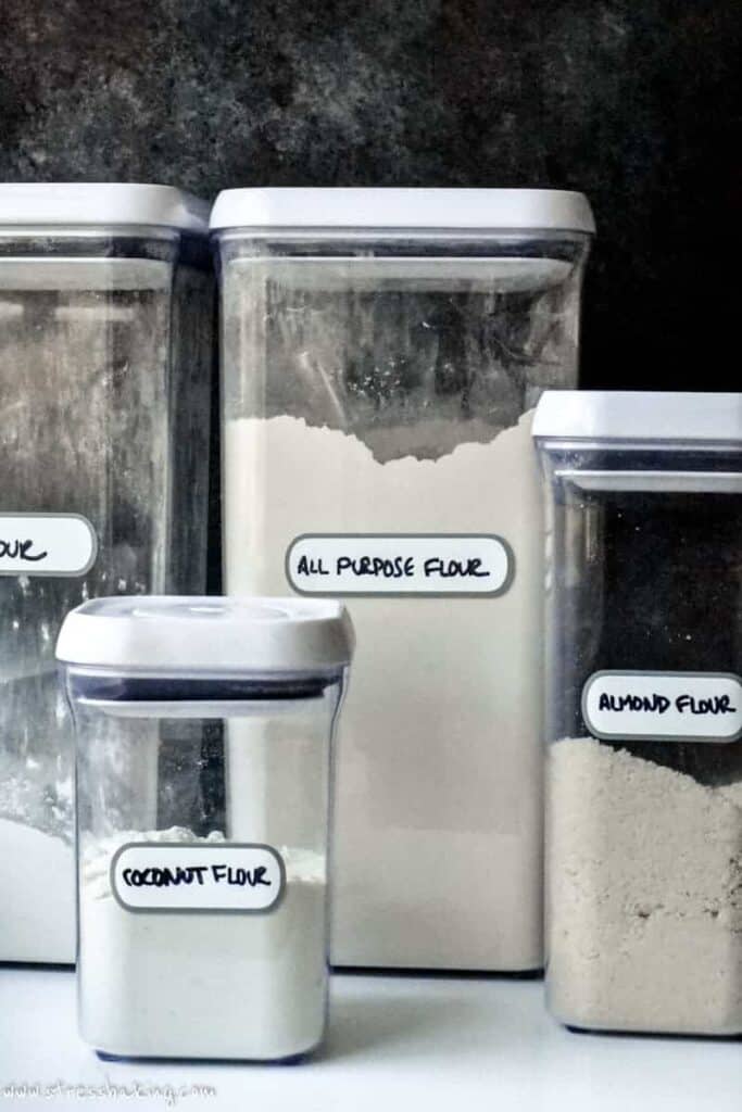 Clear plastic canisters of flours