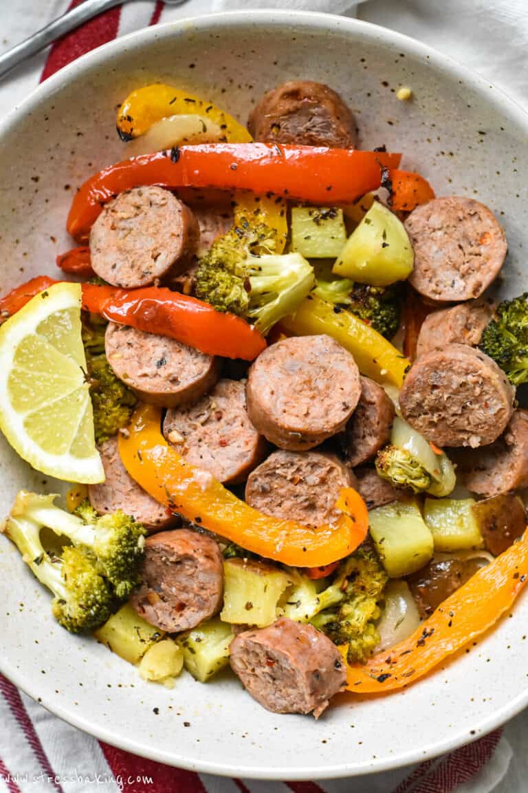 Sheet Pan Sausage and Peppers Dinner - Stress Baking
