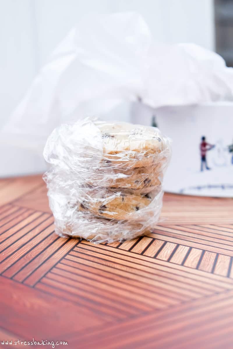 A stack of cookies wrapped in plastic