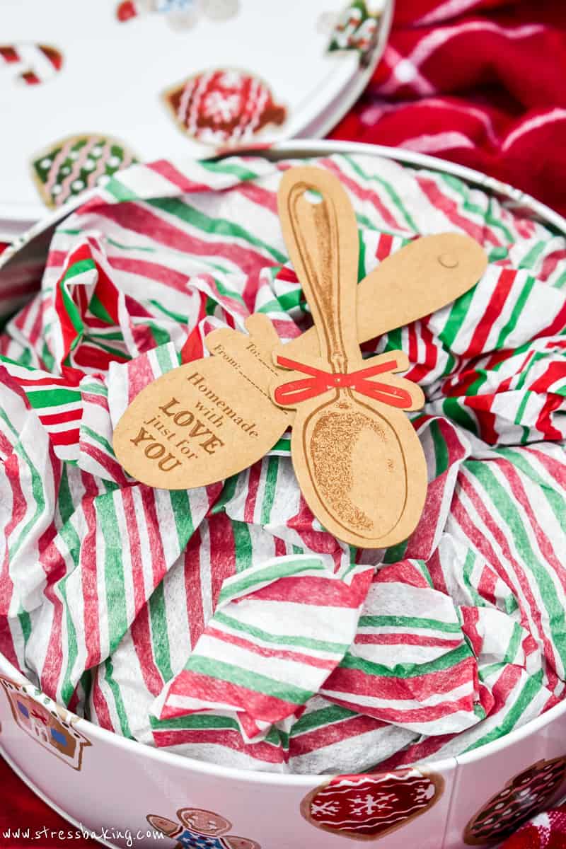 Cute gift tags in a holiday tin