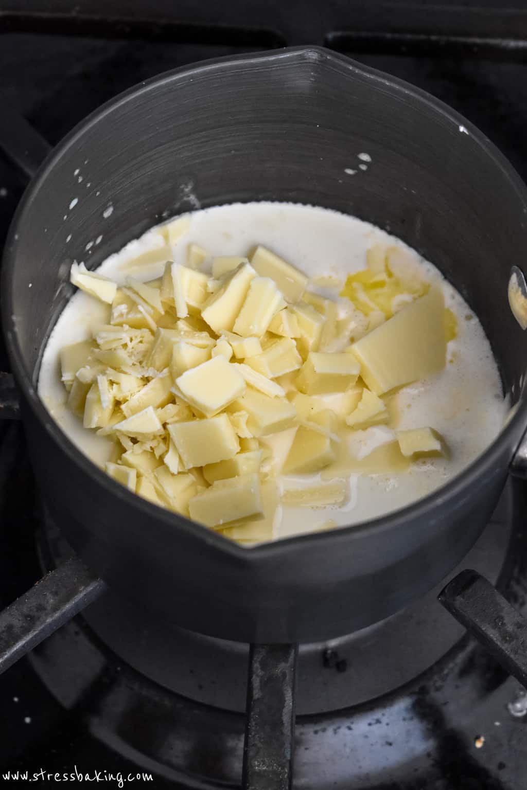 Chopped white chocolate, butter and heavy cream in a small saucepan