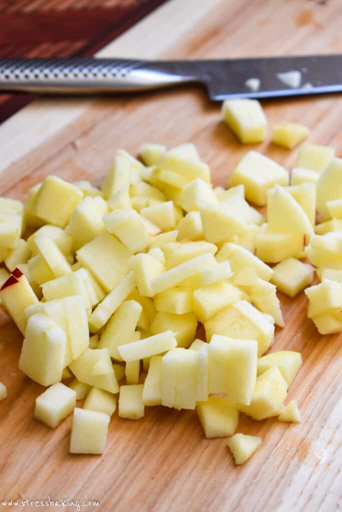 Diced apples on a cutting board