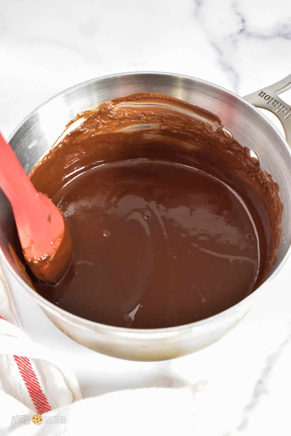 Melted chocolate in a saucepan