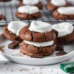 Hot cocoa cookies stacked on a small white plate