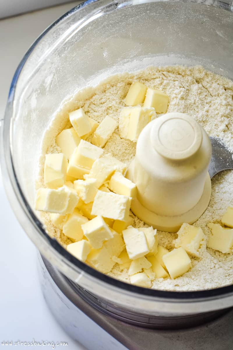 Dry ingredients and cubed butter in a food processor
