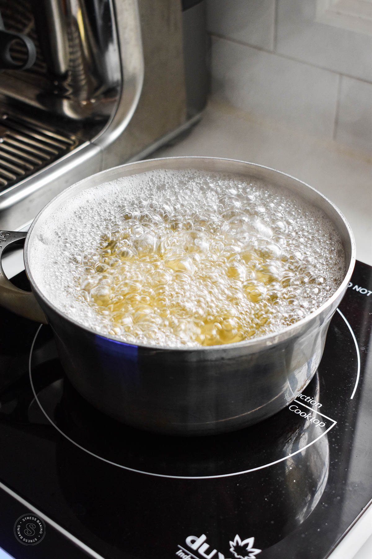 Pasta being boiled in a saucepan