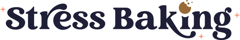Stress Baking single line logo with blue text